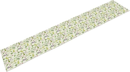 Wildflower Table Runner, Watercolor Green Botanical Flowers Vintage Bohemian Design Table Runner for Kitchen Dining Home Party Home Decor , 13x60 Inch
