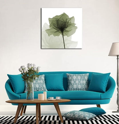 Wieco Art Large Contemporary Gallery Wrapped Floral Giclee Canvas Print Green Flickering Flowers Pictures Paintings on Canvas Wall Art Ready to Hang for Living Room Home Decorations 24x24 inch