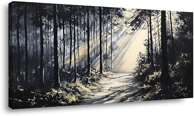 LAVIKARS Rustic Sunlight Forest Wall Art for Living Room Office Black and White Modern Landscape Canvas Painting Prints Large Nature Artwork Home Kitchen Bedroom Decor (16x30 Inches)