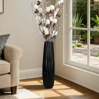 Black Ceramic Tall Floor Vase – 28" Modern Minimalist Decorative Large Vase for Living Room Corner, Entryway, or Office Home Decor