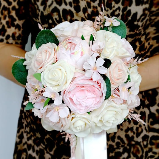 S_SSOY Wedding Bouquet Bride,Bride Bridal Bouquet Bridesmaid Artificial Flowers for Ceremony Anniversary Party Bridal Shower Decoration Wedding Bouquets (Pink)