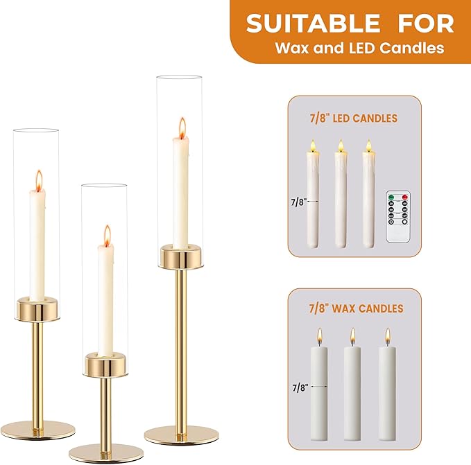 Gold Candlestick Holders Set of 6 – Tall Candle Sticks Holder Decor – Vintage Centerpiece Table Decorations – Dining Room Decor – Candle Holder Decor – Wedding Decorations – Home Decor Aesthetic Gift