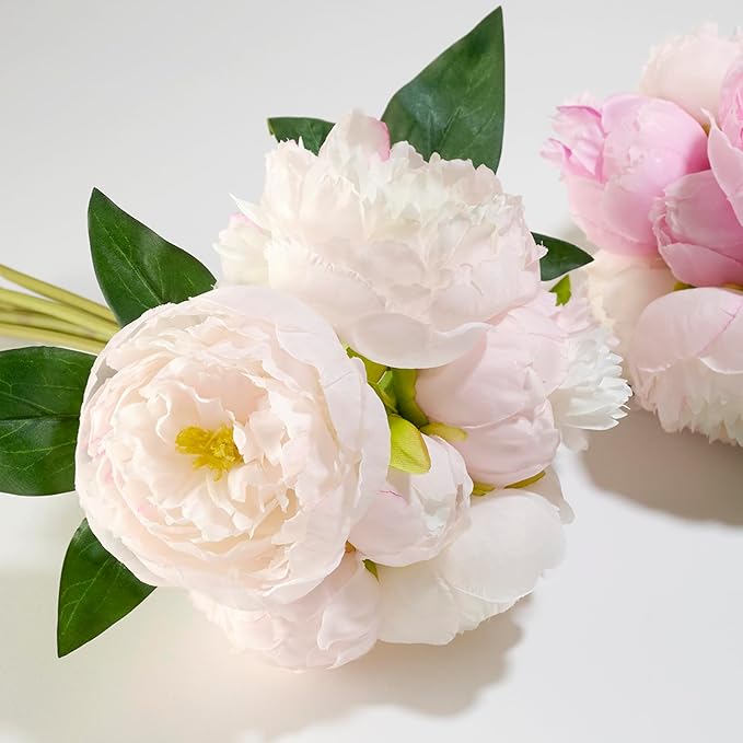 Peonies Artificial Flowers, Silk Pink Peony 2 Bouquets for Wedding, Faux Peony Flowers, Real Touch Peonies,Silk Flower Bouquet Peony Gift Box (Light Pink)