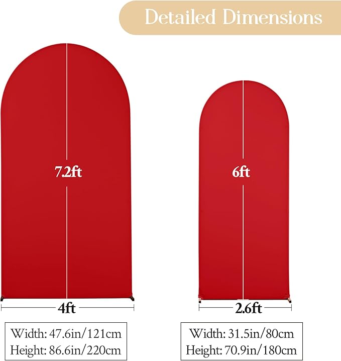 Black Red Arch Backdrop Cover Set of 2 Spandex Arch Covers 7.2 and 6ft Wedding Arch Stand Cover Bridal Baby Shower Photo Stretchy Backdrop Arch Cover Birthday Party Arch Covers