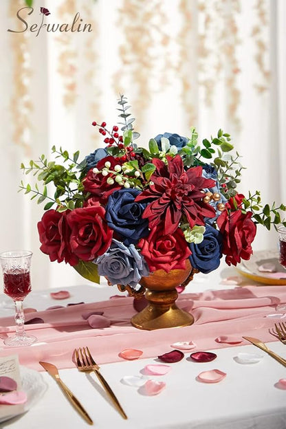 Serwalin Artificial Flowers Fake Cake Flowers Burgundy Navy Dahlia Flowers Box Set for DIY Wedding Bouquets Centerpieces Arrangements Party Baby Shower Home Decor