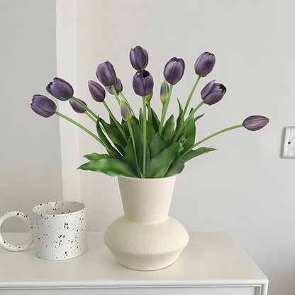 15 Pcs Artificial Flowers Tulips Real Touch Latex Plastic Soft Faux Bouquets for Party, Wedding, Home, Room, Garden Decor (Fall Purple)