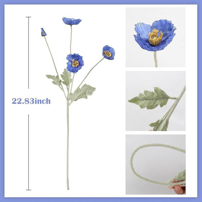 Poppy Flowers Artificial,8PCS Blue Silk Poppy Flowers Faux Poppies with Stem for Wedding Party Table Centerpiece Home Decor(Blue)