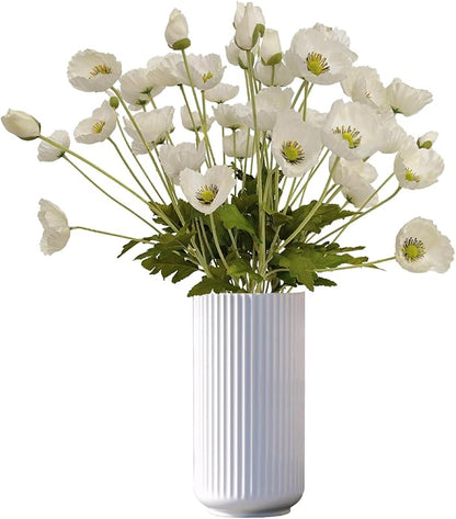 ATFL White Poppy Flowers Artificial for Wedding Decorations,12 Pcs Fake Faux Silk Poppies Bulk for Home Decor Table Centerpieces Floral Arrangement (23.5‘’, White)