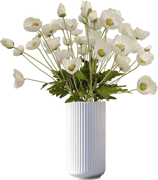 ATFL White Poppy Flowers Artificial for Wedding Decorations,12 Pcs Fake Faux Silk Poppies Bulk for Home Decor Table Centerpieces Floral Arrangement (23.5‘’, White)
