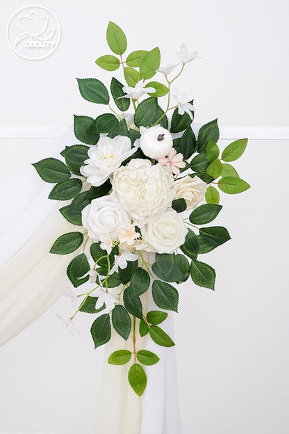 Pack of 2 Wedding Arch, Artificial Flowers, Wedding Decor，Flower Garland Be Suited to Banquet, Party, Reception Entrance Welcome Sign and Background Decoration(Champagne White)