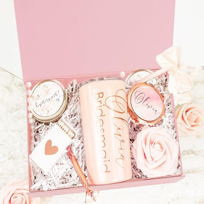 Aimyoo Pink Collapsible Gift Box with Magnetic Closure Lids 10.5x7x3 in, Bridesmaid Groomsman Proposal Boxes, Rectangle Storage Box 5 Pack