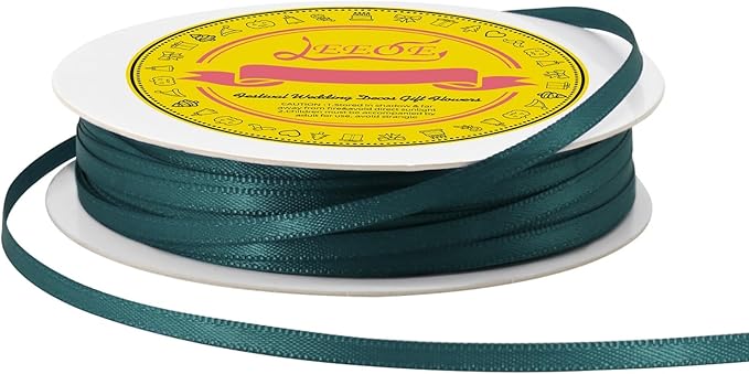 Double Face Teal Satin Thin Ribbon 1/8 inch X 50 Yards Polyester Teal Ribbon for Gift Wrapping Very Suitable for Weddings Party Hair Bow Invitation Decorations and More