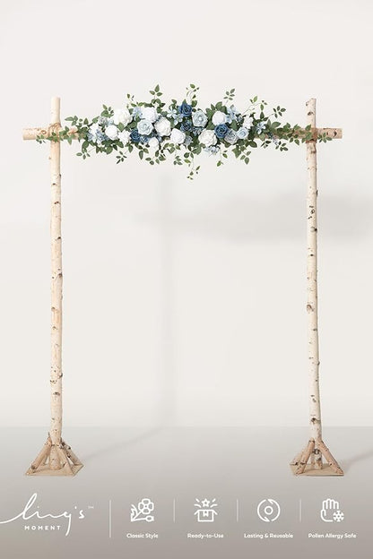 Ling's moment Wedding Arch Flowers - 6.5FT Floral Garland for Ceremony Arbor Backdrop Decoration - Artificial Rose Floral Swag for Sweetheart Table Birthday Party, Baby Shower, Dusty Blue Navy