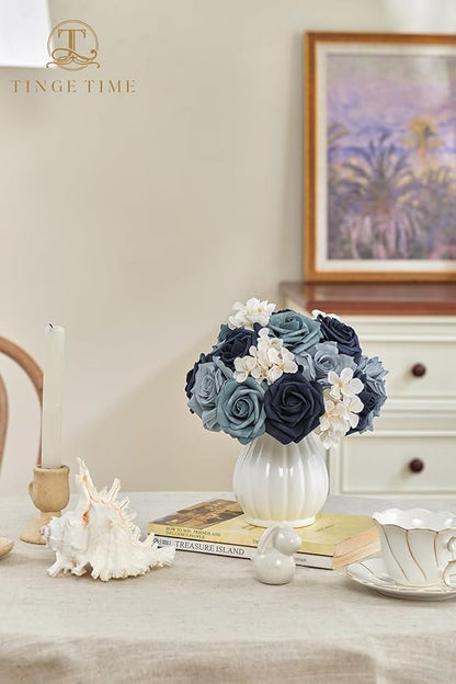 TINGE TIME Navy Blue Artificial Flowers Combo Box Set, Gradient Color Fake Flower Leaf with Stems for DIY Wedding Bouquets Table Centerpieces Baby Shower Home Party Floral Arrangements Decorations