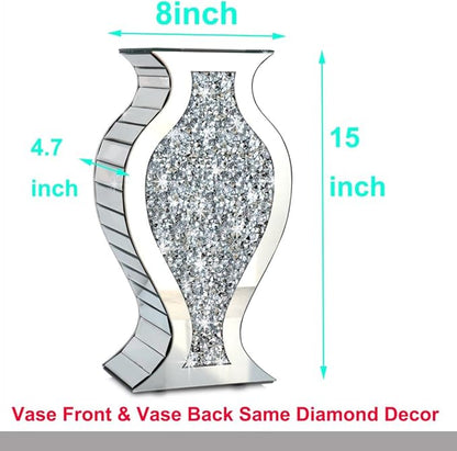 Crushed Diamond Mirror Vase Crystal Silver Glass Stunning Decorative Vase Flower Luxury for Home Décor. Can’t Hold Water.