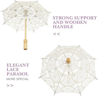 Bride Lace Parasol Umbrella 9.8 Inch Embroidered Cotton Wedding Photography Prop and Decorative Accessory for Bridal Ceremonies