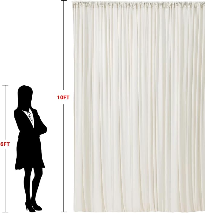 10x10ft Wrinkle Free Ivory Backdrop Curtain for Parties Soft Fabric Drapes Wedding Ivory Curtain Backdrop for Birthday Party Decorations Background for Photography 5x10ft,2 Panels