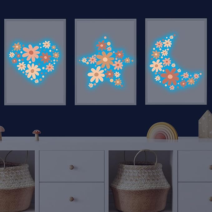 Glow in The Dark Big Daisy Wall Decals，Glowing Luminous Large Cute Daisy Wall Stickers Colorful Removable self-Adhesive Flower Boho Decals for Girls Bedroom Kids Baby Nursery Living Room Decor