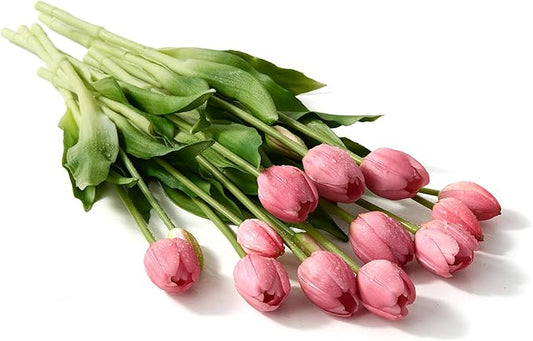 15Pcs Fake Tulips Artificial Flowers Real Touch Latex Bouquet Faux Tulips for Centerpiece Arrangements Wedding Party Home Décor (Deep Pink)