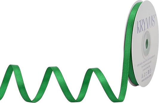 Green Satin Ribbon, Double Faced 1/4 Inch X 25 Yards Green Ribbon, Premium Satin Ribbon for Gift Wrapping, Crafts, Hair Bow Making, Sewing, Flower Bouquet, Wedding Party Decor