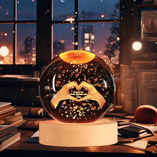 3.15In Crystal Heart Sign Ball Lamp with Wooden Base, 3D Crystal Ball Night Light, 16 Colors, Remotely Controlled, Christmas Birthday Day’s Gifts for Moms Women Girlfriends Daughters