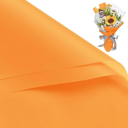 WRAPAHOLIC 20 Sheets Flower Wrapping Paper - 22.4 x 22.4 inch Pure Orange Color Water-Resistant Floral Bouquet Wrapping Paper, Florist Supplies Packaging for Wedding Birthday Gift DIY