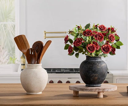 Ceramic Flower Vase, 6.7 Inch Rustic Farmhouse Decorative Vase Pottery Pampas Grass Vases for Home Decor Table Living Room Entryway Mantel Bookshelf Bedroom Bathroom Kitchen - Black