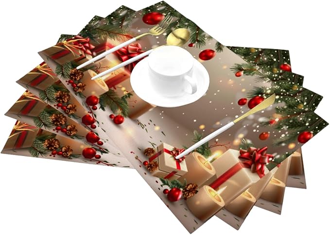 PVC Placemats Set of 1 Wipeable Table Mats Washable Heat Resistant Non Slip Vinyl Dining Table Mat for Kitchen Indoor Outdoor Patio Farmhouse Place Mats Christmas Candle Gift Decorative