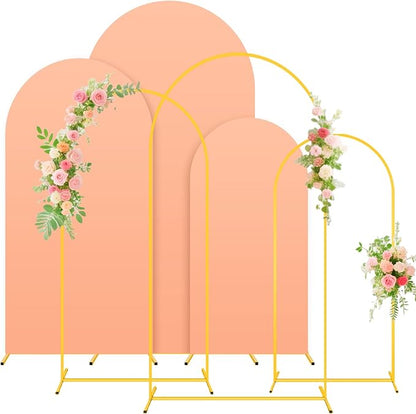 Set of 3 Arch Stand and Cover Set 6FT, 5FT, 4FT Metal Wedding Arch Backdrop Stands with Spandex Arch Covers Stretchy Backdrop Stable Arched Frame for Birthday Party Gender Reveal Baby Shower Ceremony