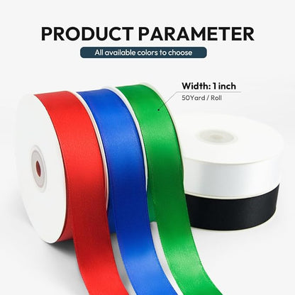 KMER LIFE 1 inch Wide x 50 Yards Red Single Faced Polyester Satin Ribbon, Red Satin Ribbon Perfect for Wedding Decor, Wreath, Crafts, Gift Wrapping & Other Projects (Red)