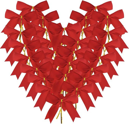 50pcs 3.5" Red Satin Ribbon Bows Twist Tie Bows for Gift Wrapping Christmas Tree Decoration with Fish Tails (Red)