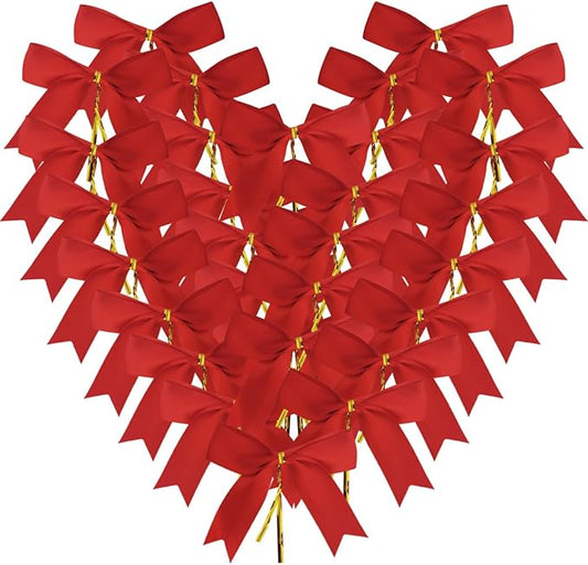 50pcs 3.5" Red Satin Ribbon Bows Twist Tie Bows for Gift Wrapping Christmas Tree Decoration with Fish Tails (Red)