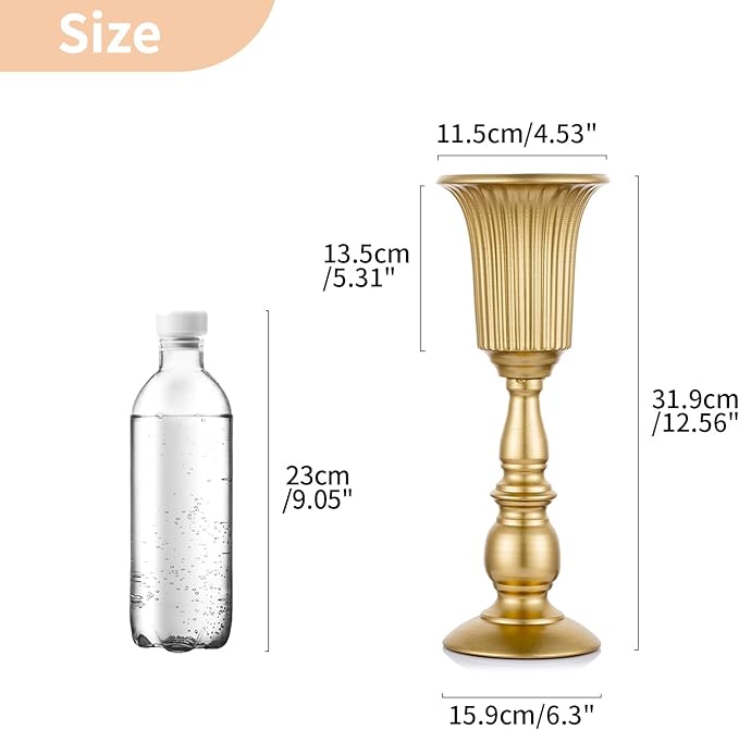Nuptio Pcs of 10 Metal Trumpet Vase Elegant Wedding Centerpieces Vase for Party Decoration, 31.9cm/12.56" Tall Artificial Flower Arrangements for Anniversary Ceremony