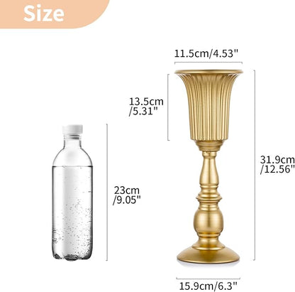 Nuptio Pcs of 2 Metal Trumpet Vase Elegant Wedding Centerpieces Vase for Party Decoration, 31.9cm/12.56" Tall Artificial Flower Arrangements for Anniversary Ceremony Gold