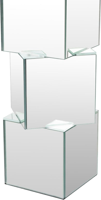 Silver Mirror Floor Vase, Square Glass Tall Vases for Decor Living Room Floor, Featuring a Bold Geometric Stacked Design, 27 inch Tall