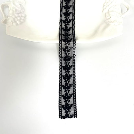 5 Yard Floral Lace Ribbon, Delicate Daisy Lace Trim for Wedding Dresses, DIY Crafts, Clothing, and Curtain Embellishments(Black)