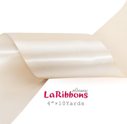 LaRibbons Nude Satin Ribbon 4 Inch 10 Yards Double Faced Luxury Nude Silk Ribbon for Gift Wrapping Flower Bouquets Bow Christmas Wedding Party Decoration Wreath Sash
