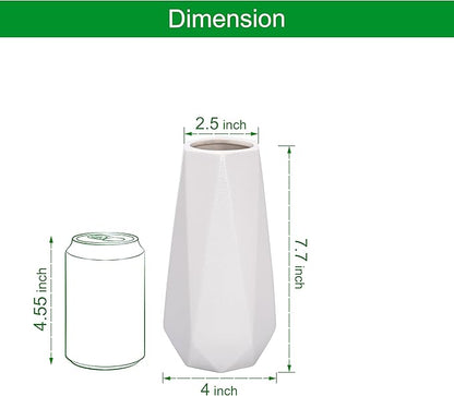 D'vine Dev 8 Inch Snow White Ceramic Vase, Geometric Handmade Craft Flower Vase with Design Box Packaged, VS-GM-SW-8