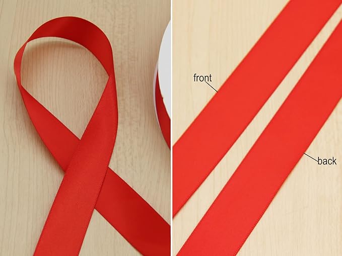 Red Double Faced Satin Ribbon 1 inch Flower Boutique Gift Wrapping Ribbon 25mm 100yards Continuous Fabric Silk Bow Ribbon- DIY Crafts Hair Headband-Sewing-Wedding Decorations-Valentine's Day