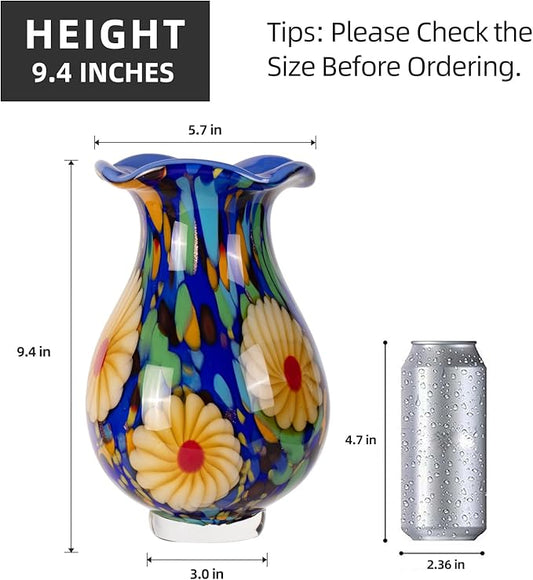 KAMMAK Colored Glass Vase, Beautiful Hand Blown Decorative Vase, Modern Art Vase for Flower Mantle Dining Table Centerpiece, Entryway Living Room Wedding Decoration, FH023