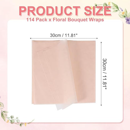 YELARXI Flower Wrapping Paper, Cotton Wrapping Flower Paper, Non-Woven Waterproof Floral Bouquet Wraps - Fitting for (Florist Supplies/Gift) 11.8 x 11.8 Inch & 114 Pack & Light Pink