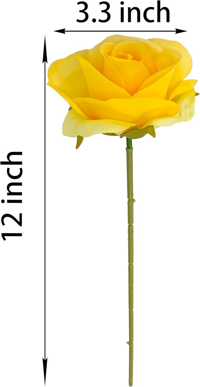 Artificial Satin Rose Flower Heads,42 Pcs Silk Rose Heads with Stems,3.5'' Rose Artificial Flowers Bulk,Artificial Rose Flower Heads for DIY Crafts Bouquet (42, Yellow)