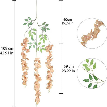 12Pack Wisteria Hanging Flowers 3.6ft Fake Flower Garland Faux Wisteria Vines Champagne Artificial Silk Flowers Bushy Rattan String for Garden Home Wall Wedding Decorations (Champagne)