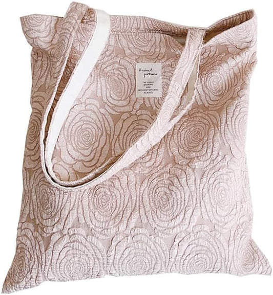 Cotton Canvas Tote Bag Reusable Soft Grocery Cloth Bag Floral Shoulder Bag for Beach Travel Shopping