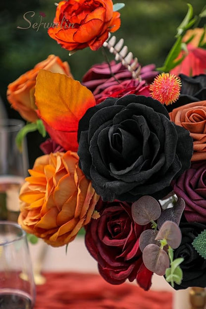 Serwalin Artificial Flowers Black Orange Fall Flowers Halloween Black Wedding Flowers for DIY Wedding Bouquets Bridal Shower Centerpieces Floral Arrangements Party Home Decor