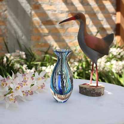 Ca D Oro Small Glass Vase Boho with Blue/Green Canes Hand Blown Murano-Style Art Glass - Model Nº 2