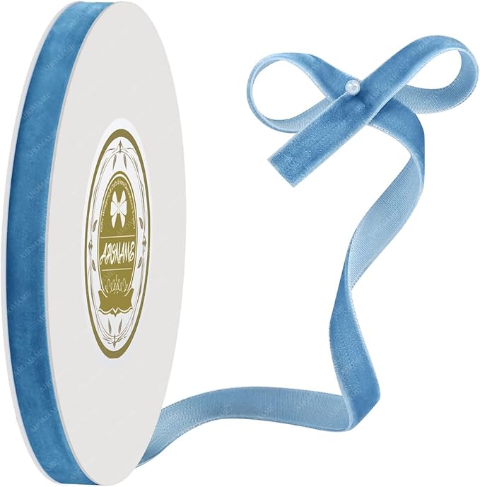 Light Blue Velvet Ribbon - 3/8 Inch x 10 Yards for Gift Wrapping, Crafts, Christmas Decor, Bow Making, Vintage Fabric