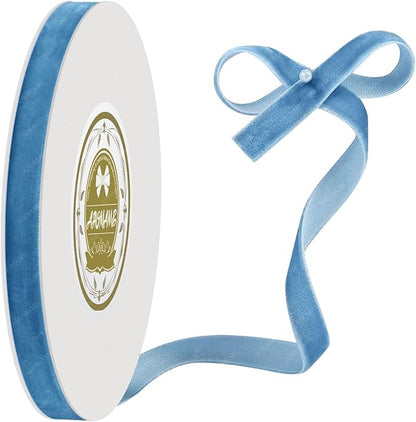 Light Blue Velvet Ribbon - 3/8 Inch x 10 Yards for Gift Wrapping, Crafts, Christmas Decor, Bow Making, Vintage Fabric