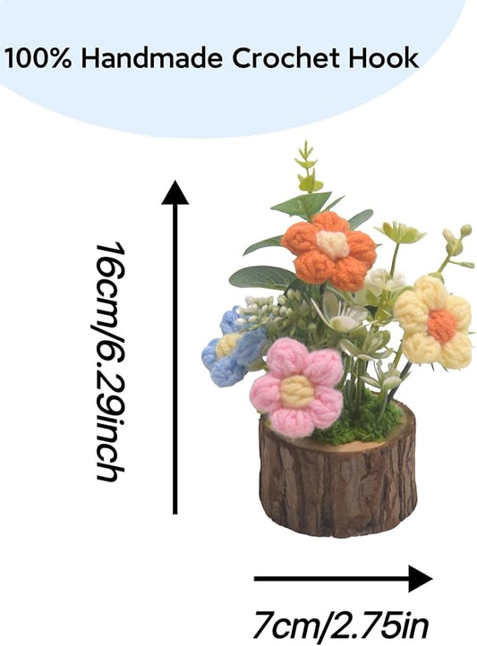 Handmade Crochet Knitted Puff Flowers Bouquet Creative Knitted Potted Plant Mini Cute Home Desktop Decorations and Gifts for Friends, Lovers, Classmates