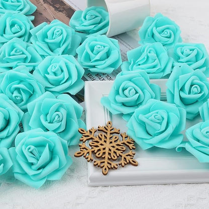 Artificial Rose Flower Heads, 100pcs Teal Green Roses Artificial Flower Foam Rose for DIY Wedding Bouquets Centerpieces Arrangements Party Baby Shower Home Decor (Stemless,Teal Green)